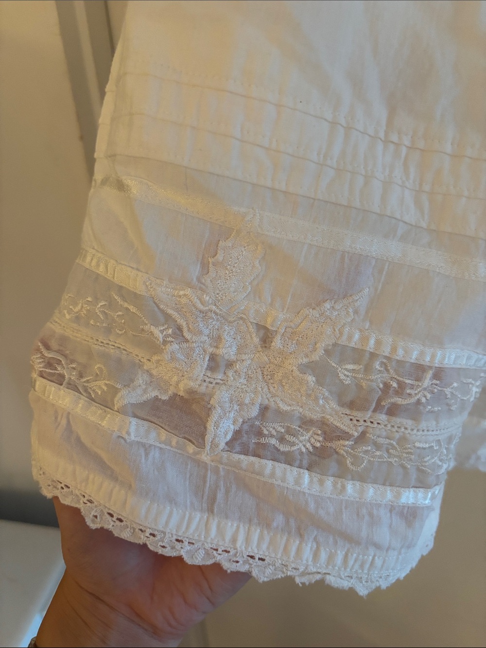 Vintage 90’s Midi Skirt M 100% Cotton‎ Lace White Embroidered Stretchy India - Picture 3 of 8